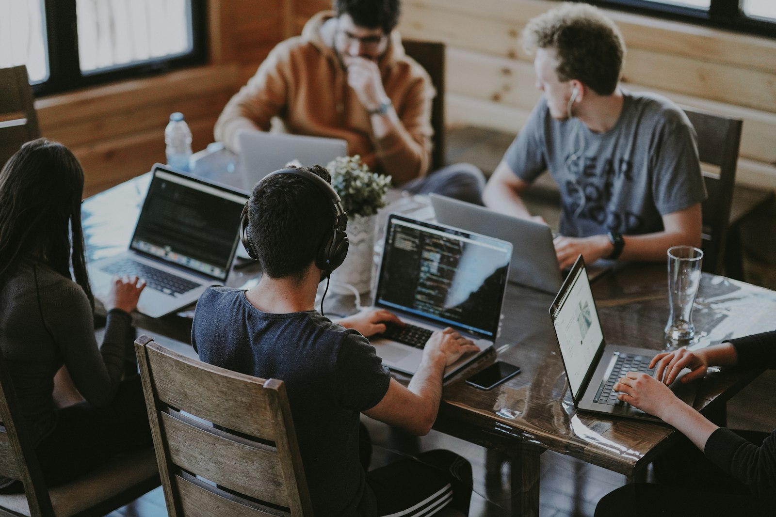 Team collaborating in a bright workspace